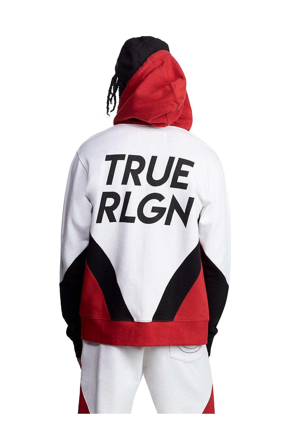 true religion red and white hoodie