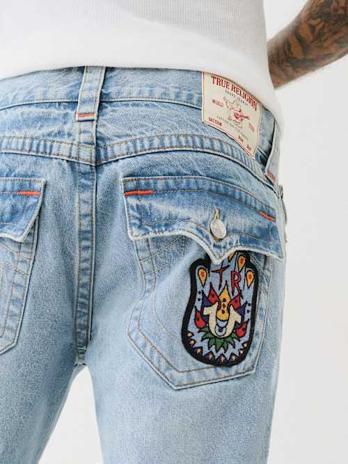 True Religion Billy Distressed Patch Bootcut Jean in Blue | Lyst