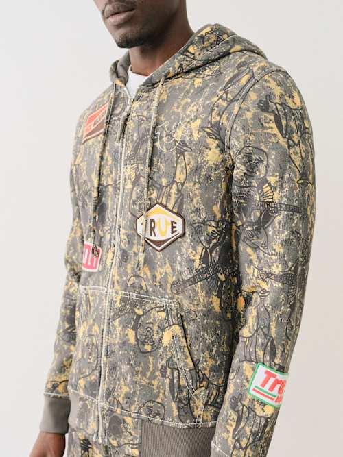 関税込み♪【TRUE RELIGION】BUDDHA CAMO ロゴ ★ フーディ True Religion Camo Sweater Jacket Hood Buddha Camouflage