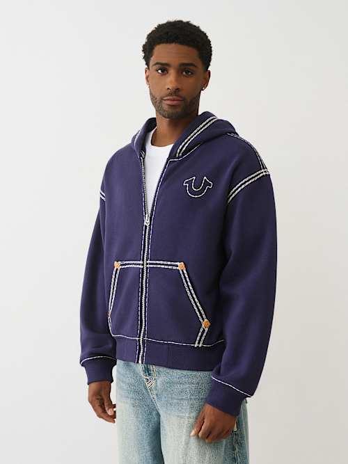 TRUE RELIGION Super Qt Boxy Zip Hoodie in Blue for Men | Lyst