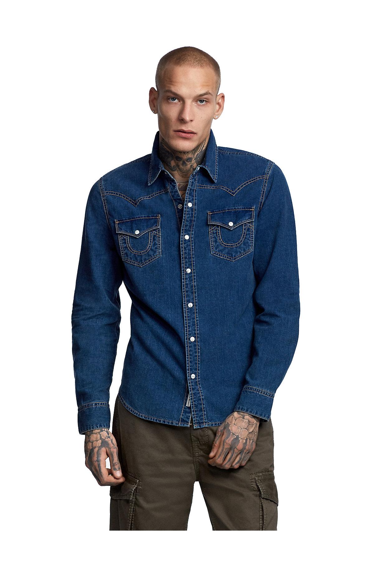 True Religion Denim Button Down Western Shirt in Blue for Men Lyst