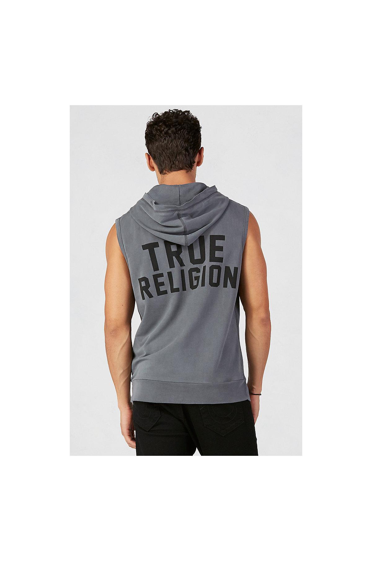 True Religion Pullover Sleeveless Hoodie in Gray for Men Lyst