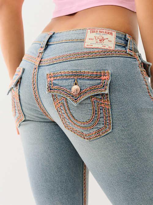 True Religion Joey Low Rise Super Qt Flap Flare Jean in Blue