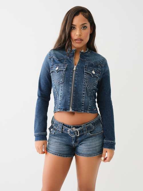 True Religion Jimmy Frayed Zip Denim Jacket in Blue Lyst