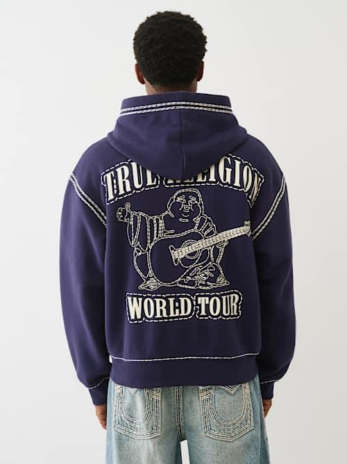 TRUE RELIGION Super Qt Boxy Zip Hoodie in Blue for Men | Lyst