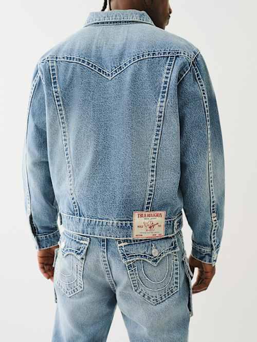 True Religion Oversized Super T Denim Trucker Jacket in Blue