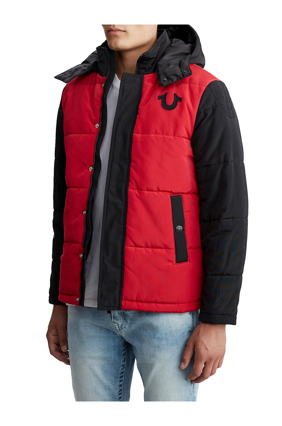 True Religion Hooded Puffer Jacket in Red for Men Lyst