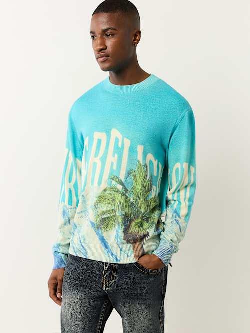 TRUE RELIGION Palm Tree Knit Sweater in Blue for Men Lyst - Main Image