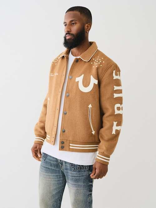 TRUE RELIGION Studded Wool Varsity Jacket in Blue for Men Lyst