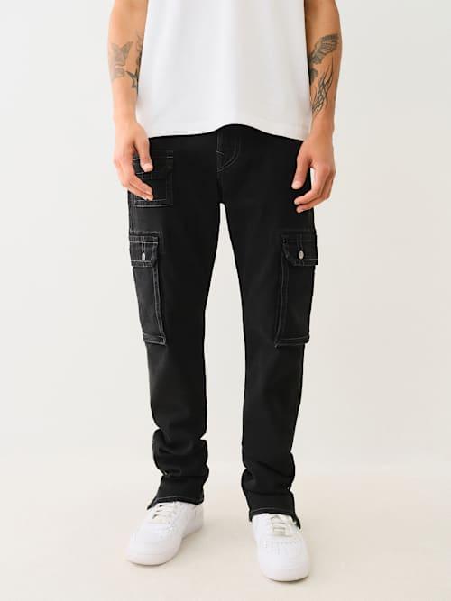 TRUE RELIGION Rocco Stacked Zip Hem Cargo Skinny Jean in Black for
