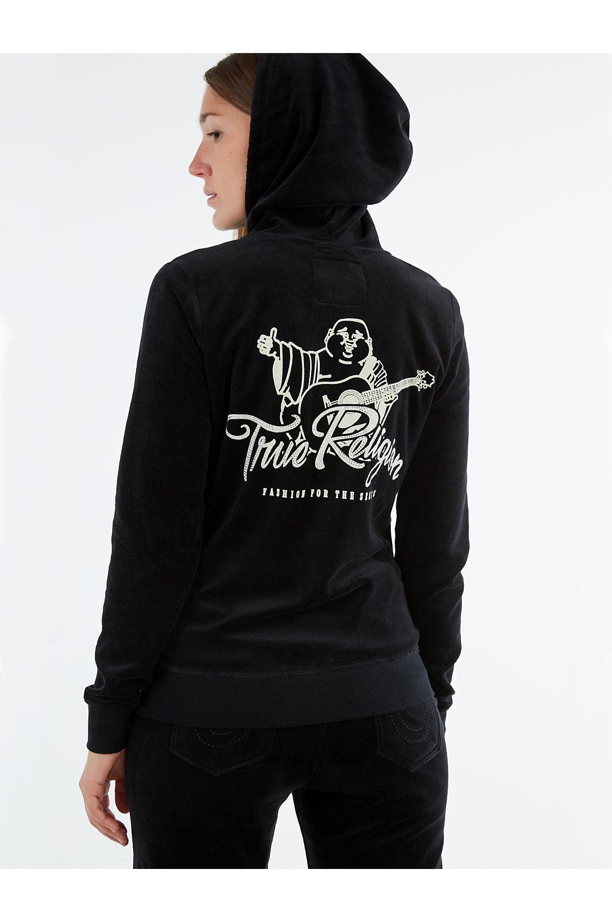 True Religion Crystal Buddha Velour Zip Hoodie in Black Lyst