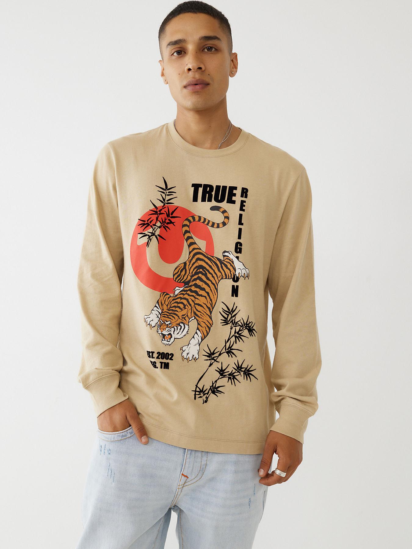 True Religion Cotton Long Sleeve Tiger Logo Tee in White for Men | Lyst