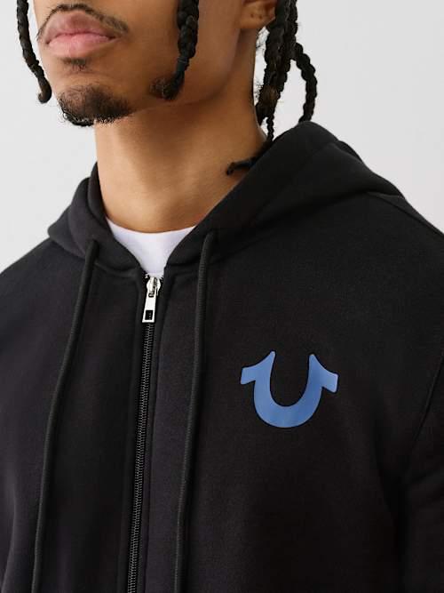 TRUE RELIGION Studded Retro Logo Zip Hoodie in Blue for Men TRUE RELIGION Studded Retro Logo Zip Hoodie in Blue for Men