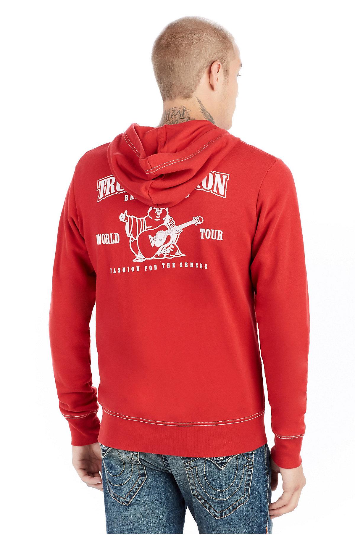 true religion red zip up hoodie
