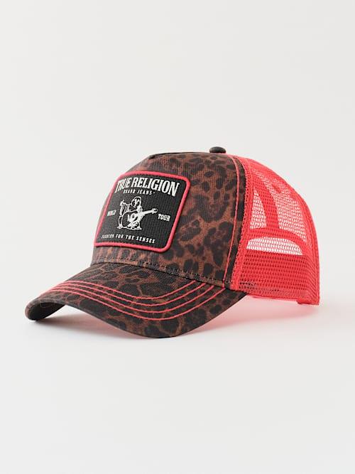 TRUE RELIGION Logo Patch Leopard Trucker Hat in White Lyst