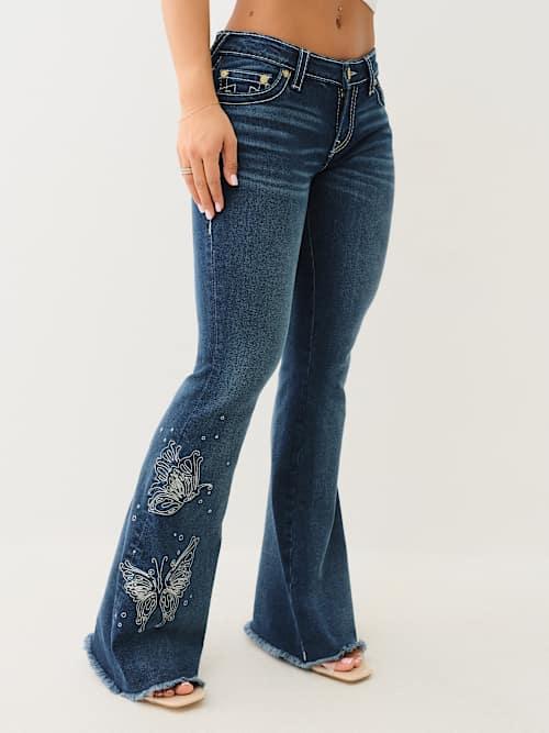 TRUE RELIGION Joey Butterfly Low Rise Big T Flare Jean in