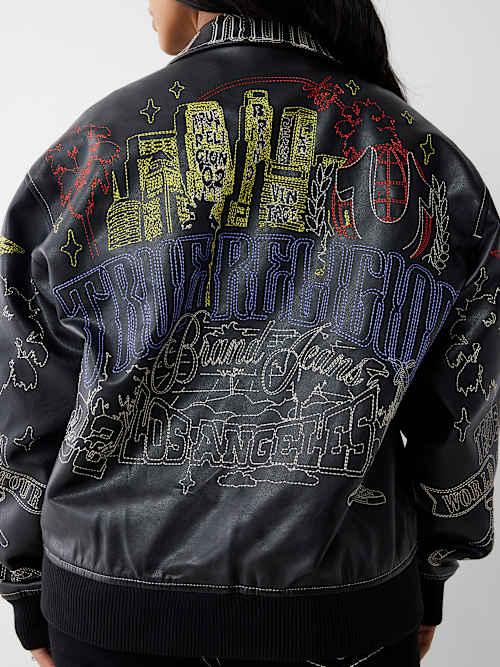 TRUE RELIGION Embroidered Faux Leather Jacket Lyst