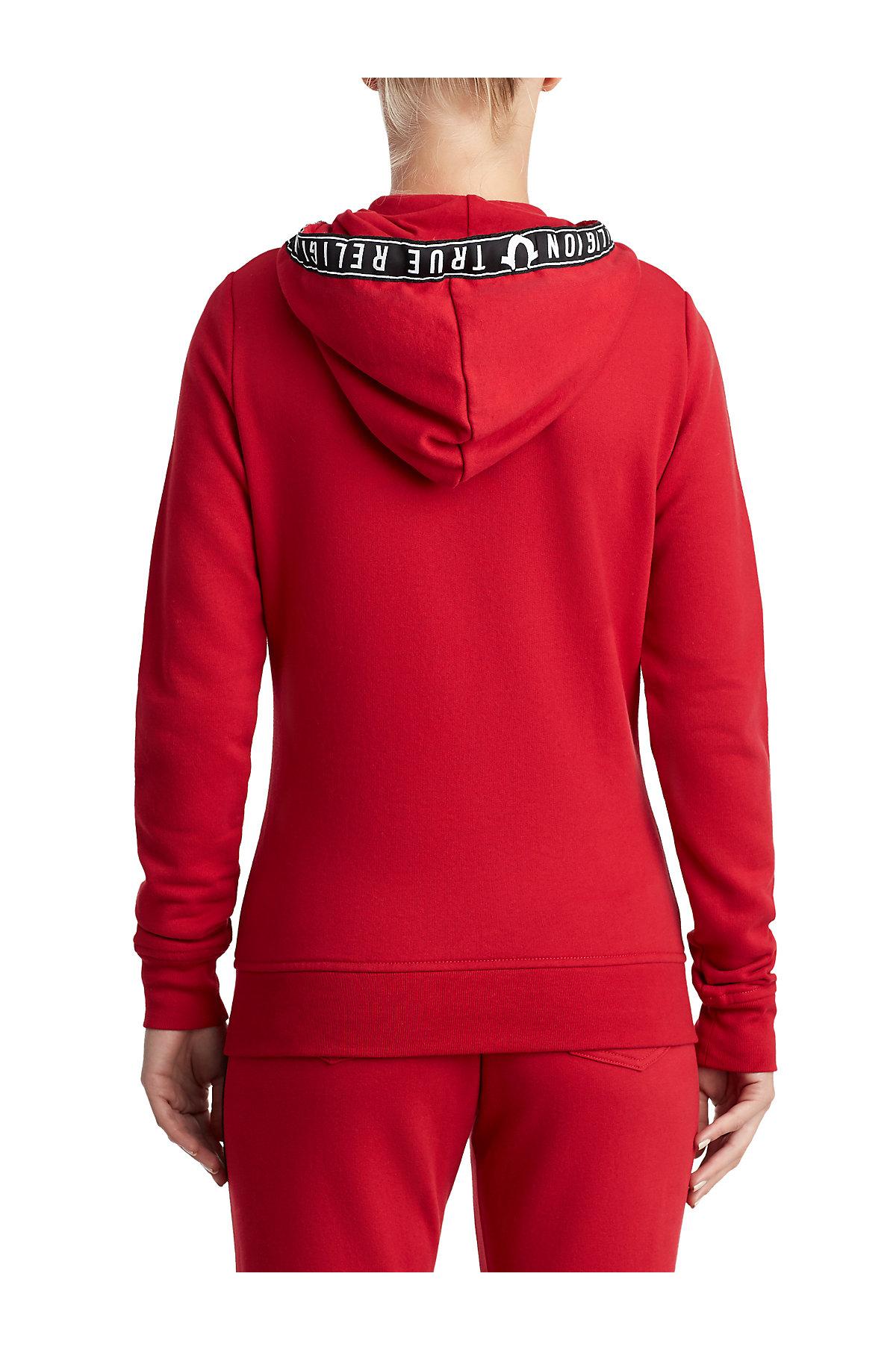 True Religion Logo Tape Zip Up Hoodie in Red | Lyst