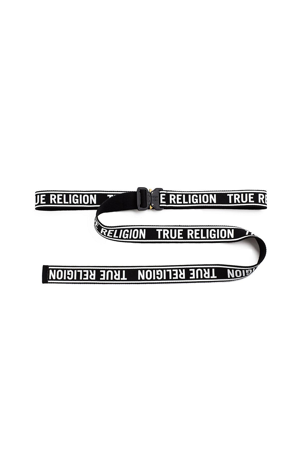 True Religion Canvas Logo Belt in Black 