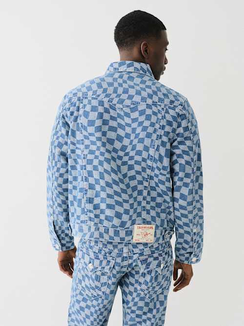 【TRUE RELIGION】JIMMYウェイビーチェック ジャケット&ジーンズ True Religion Jimmy Wavy Checkered Jacket in Blue for Men | Lyst