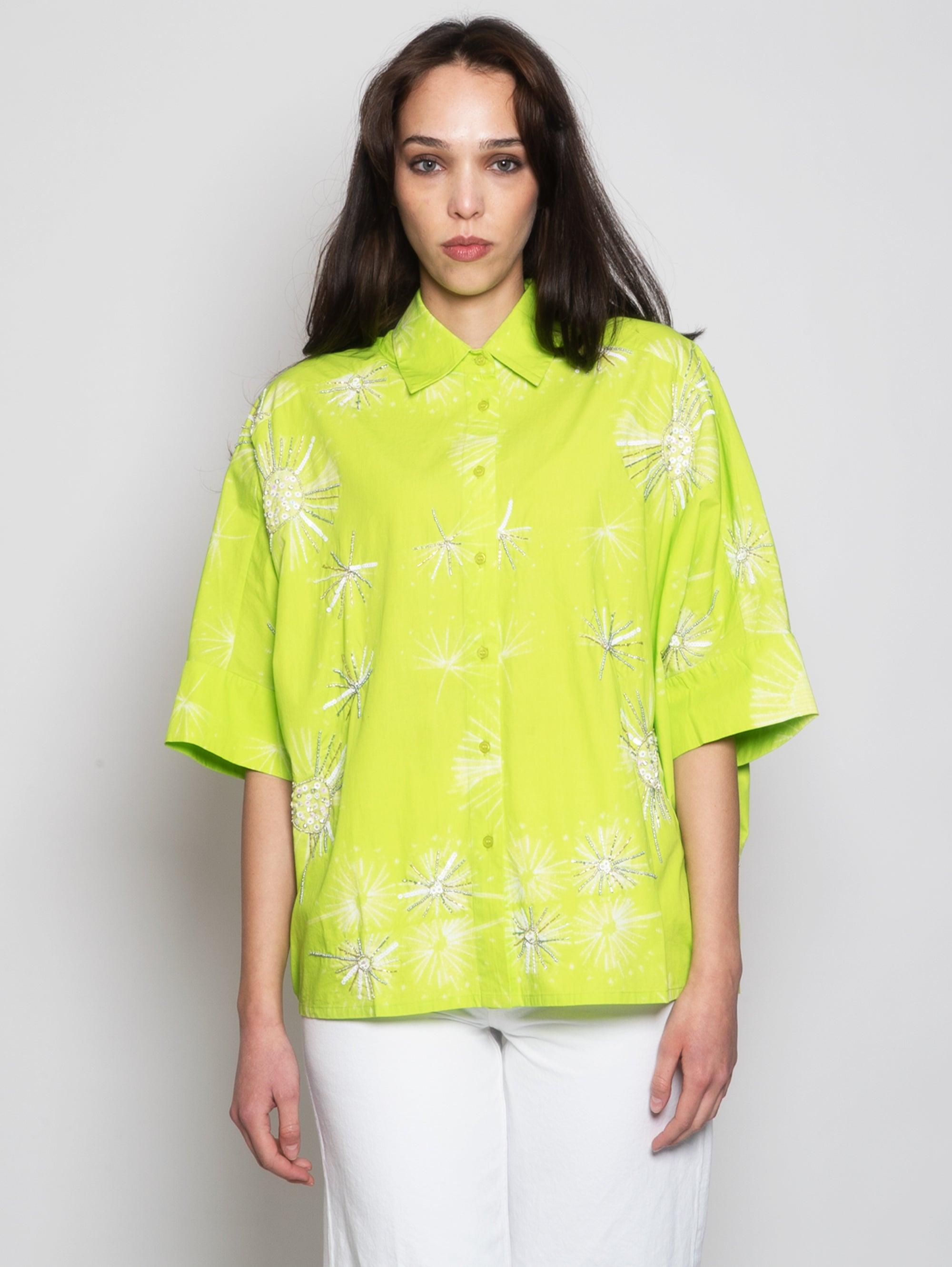 Essentiel Antwerp Shirt With Green Embroideries in Yellow | Lyst