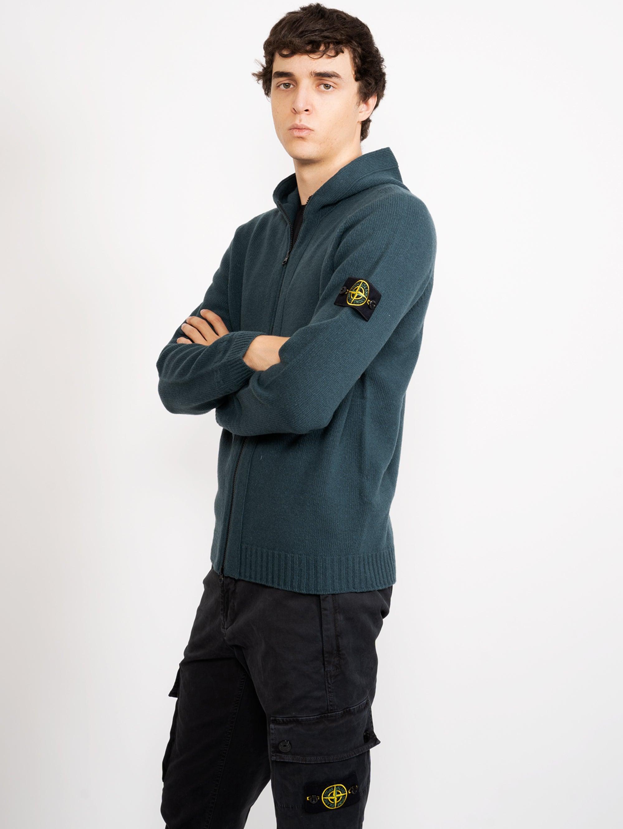 Stone Island Wool Green Hooded Cardigan 