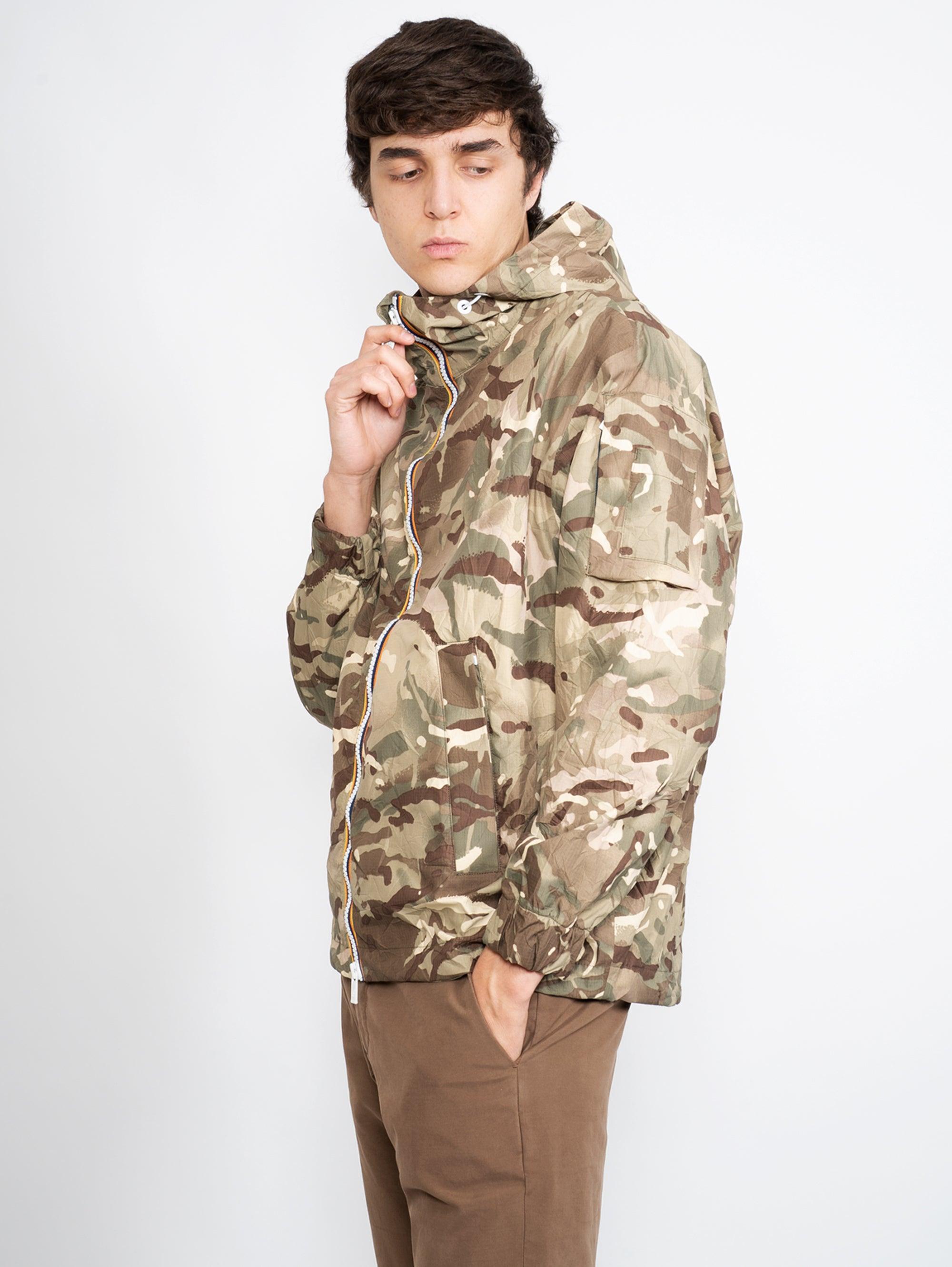 K-Way Camouflage Jacket With Green Hood in Natural | Lyst