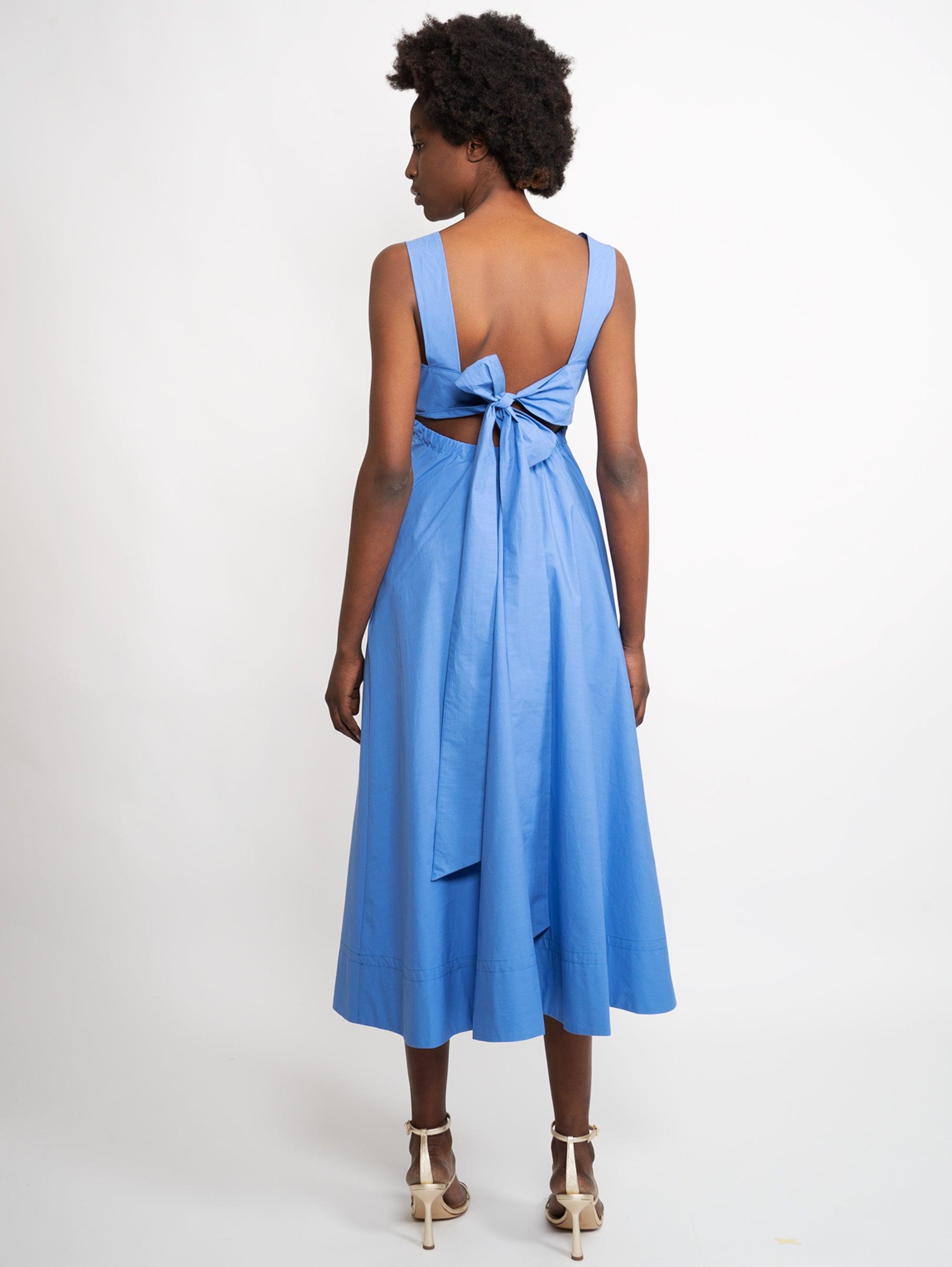 Cotton Long Dress With Blue Bow | Lyst