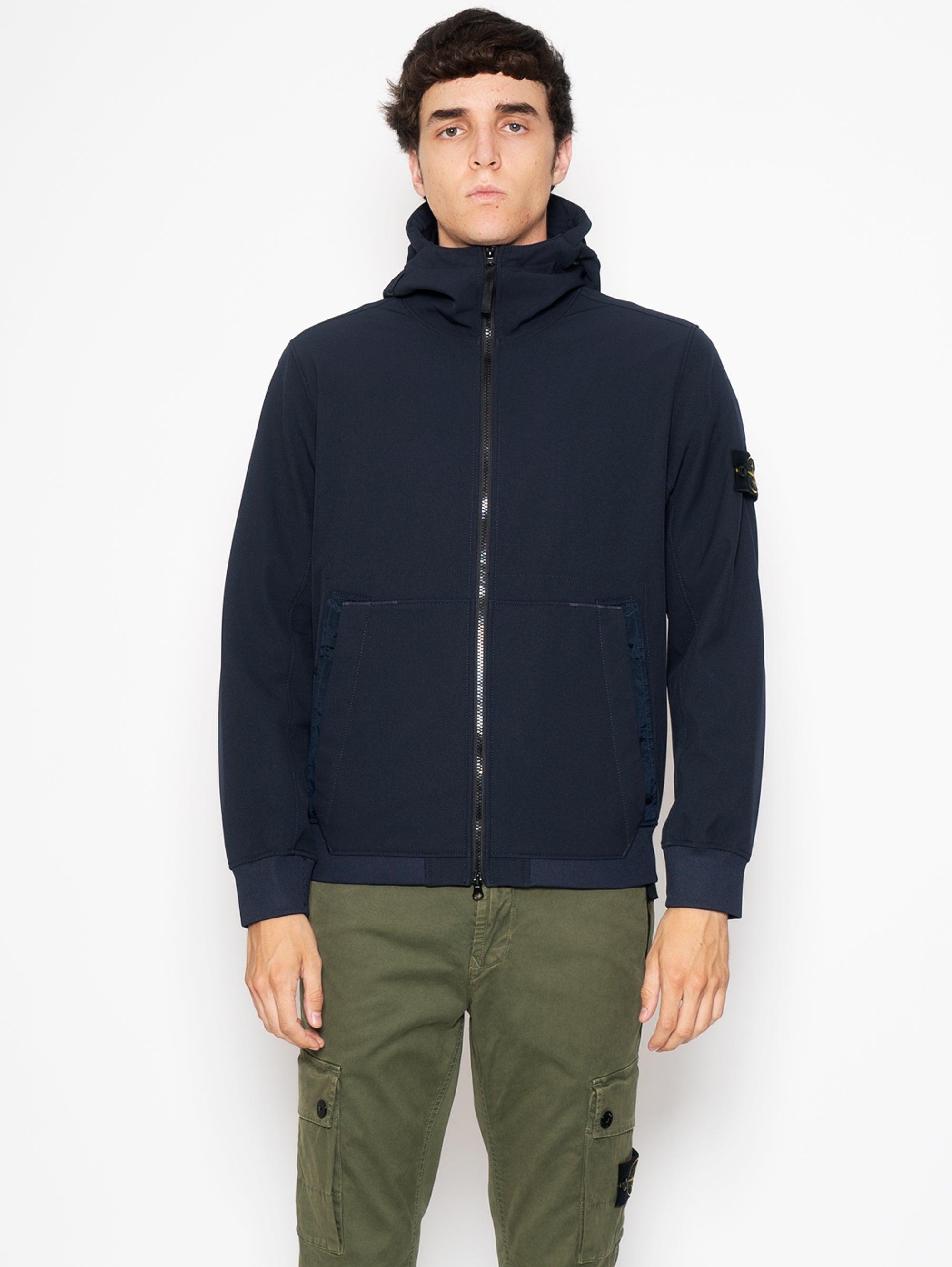 Stone Island Soft Shell-r Jacket With Blue Hood for Men | Lyst