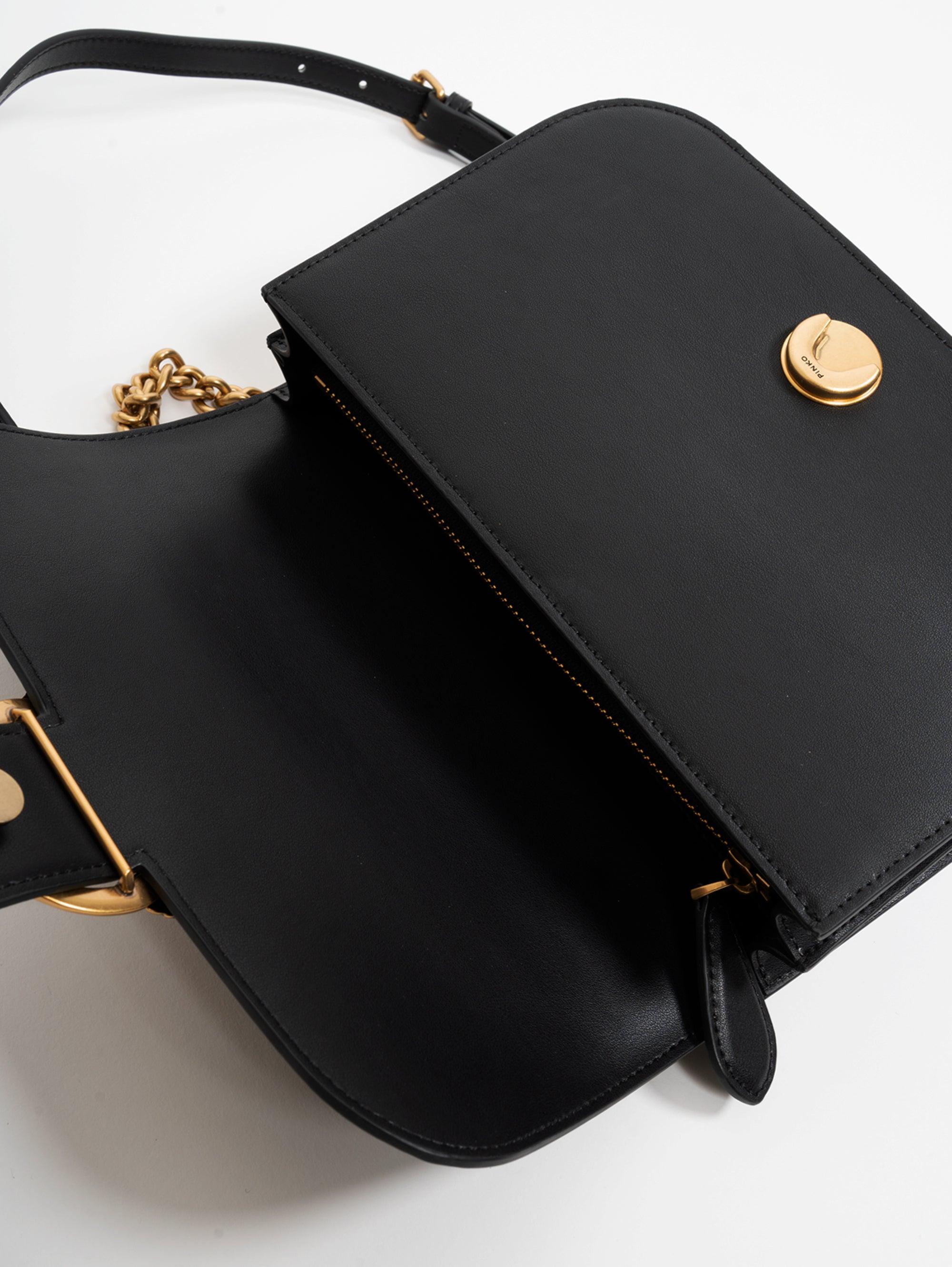 Pinko Leather Black Rounded Corner Bag | Lyst