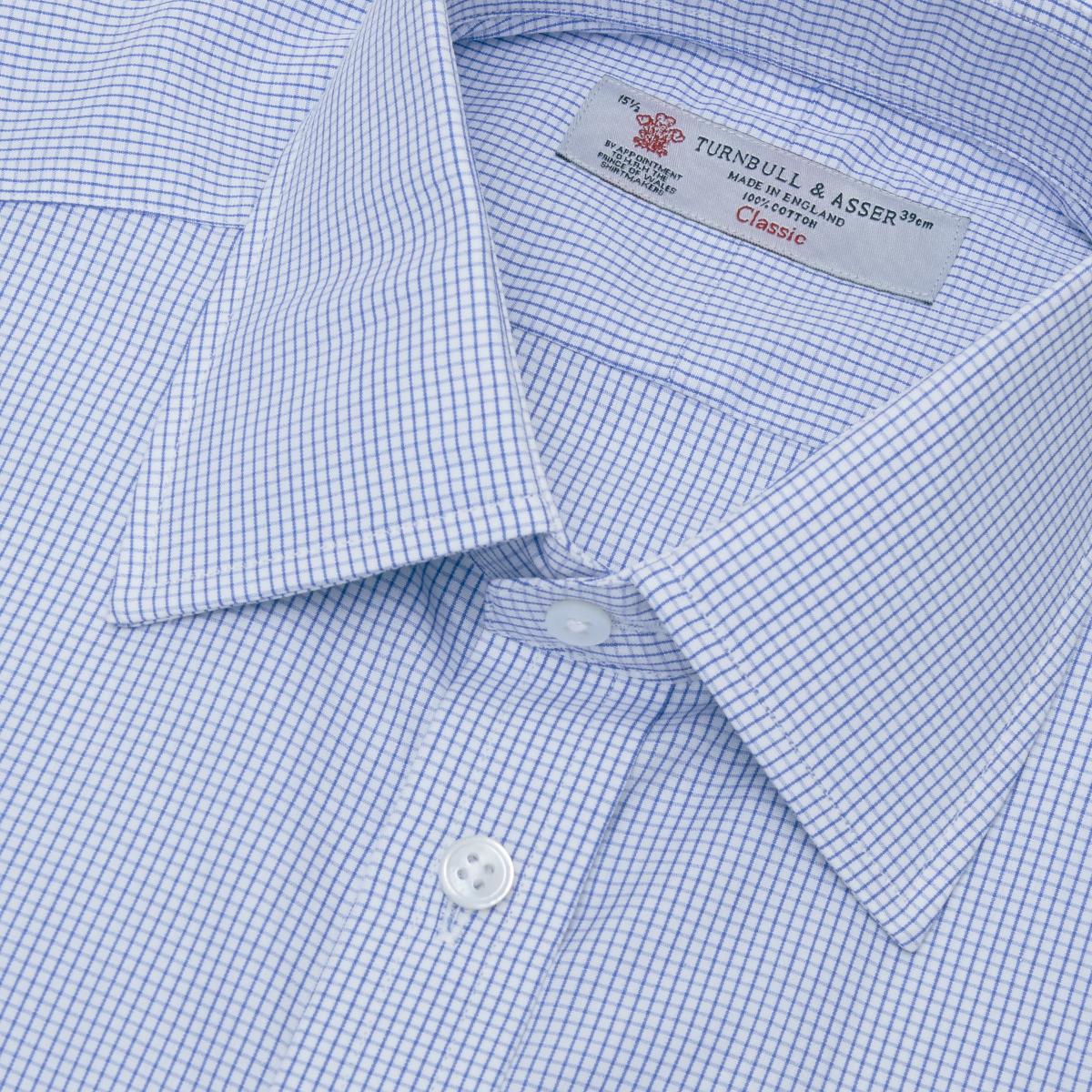 Turnbull & Asser Cotton Blue Grid Check Shirt With T&a Collar And ...