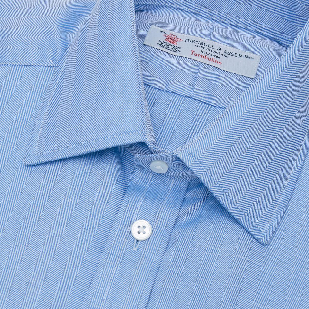 Turnbull & Asser Blue Herringbone Superfine Cotton Shirt With Classic T ...