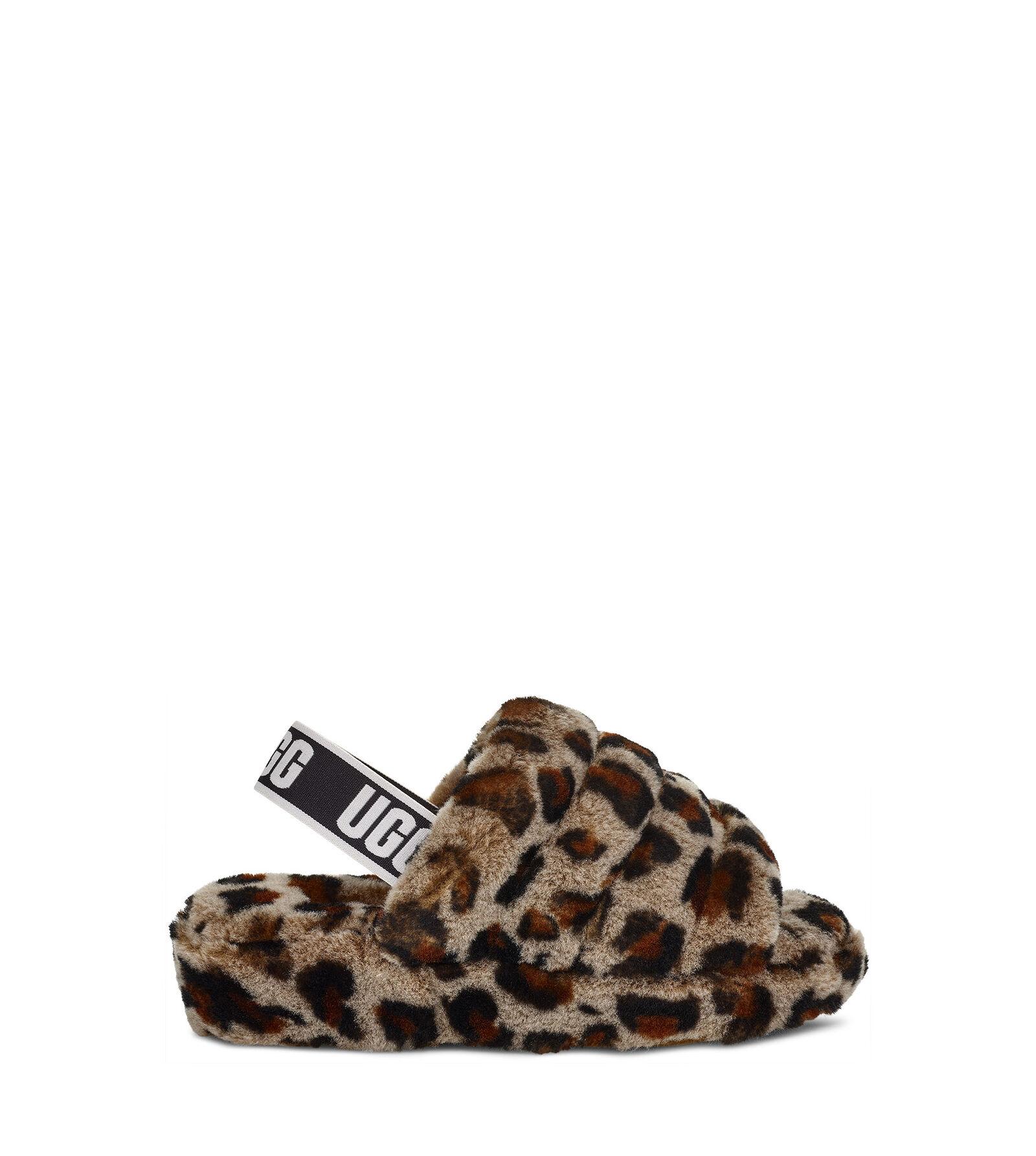 UGG Fluff Yeah Leopard-print Sheepskin Slingback Slippers in Brown | Lyst
