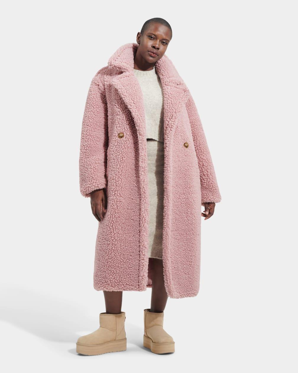 UGG Gertrude Long Teddy Coat Gertrude Long Teddy Coat in Pink | Lyst