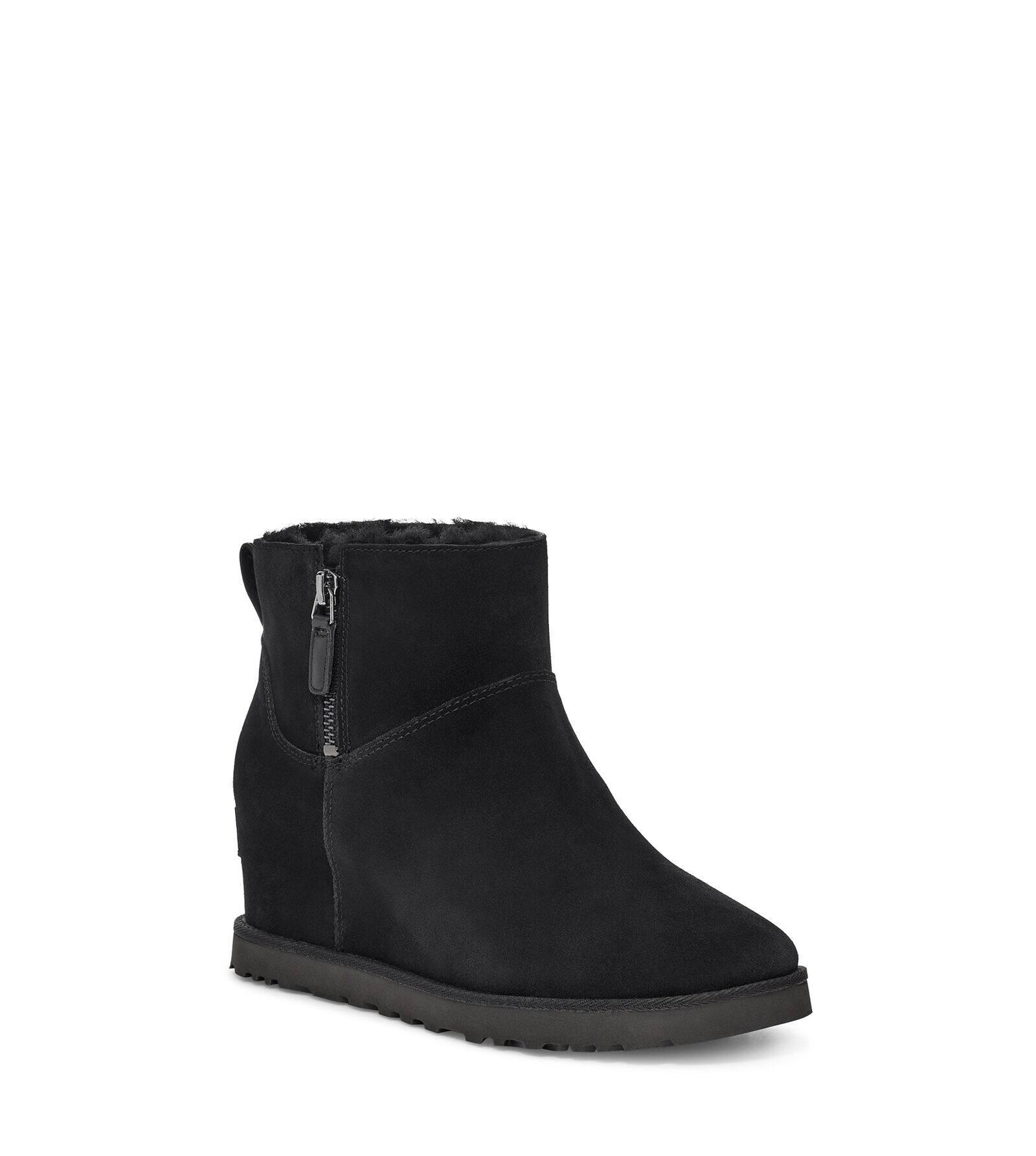 UGG Classic Femme Mini Suede Wedge Boots in Black - Save 85% - Lyst