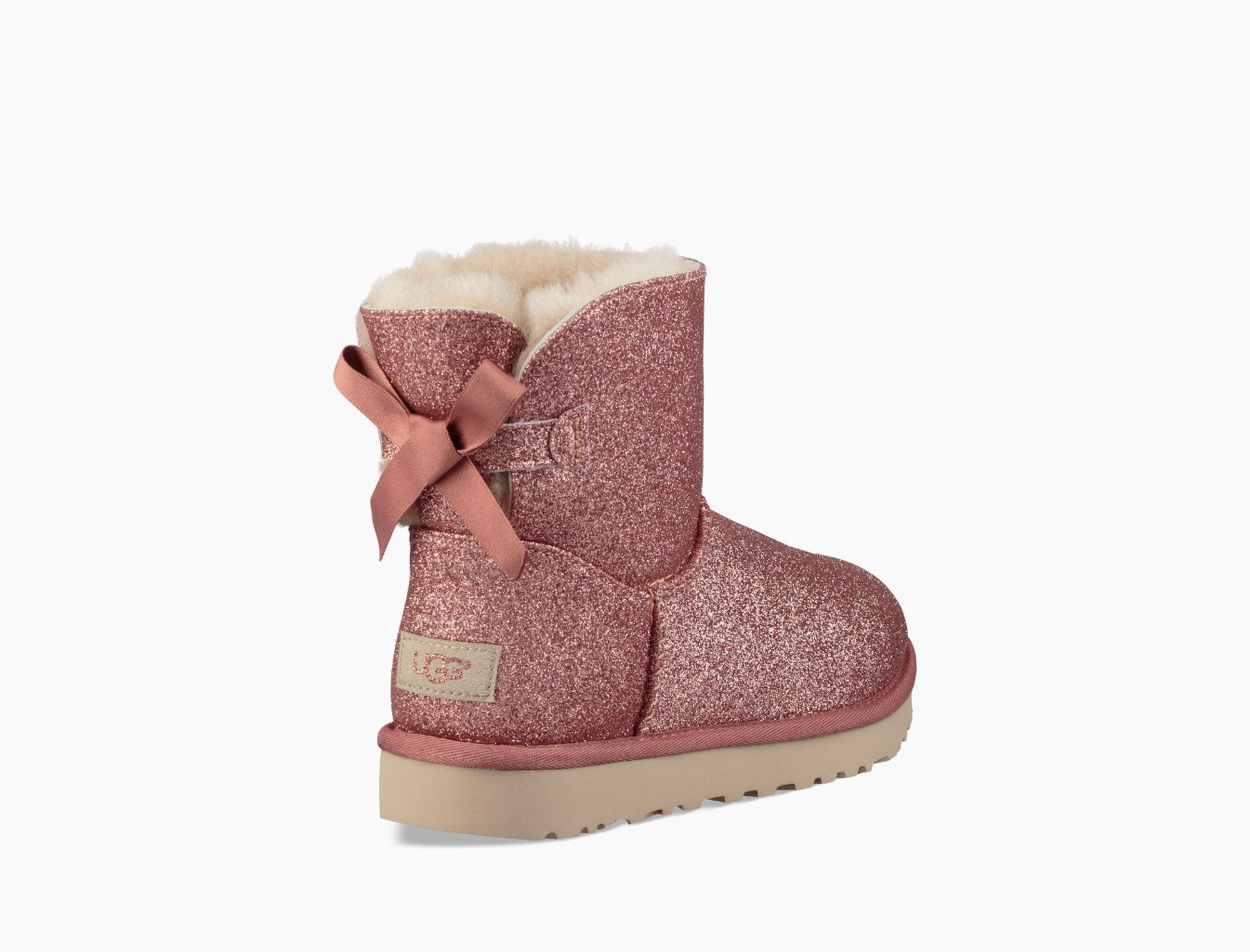 UGG Satin Mini Bailey Bow Sparkle Boot in Pink | Lyst