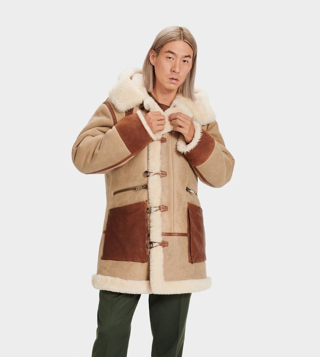 UGG Yates Shearling Hooded Coat in Natural | Lyst