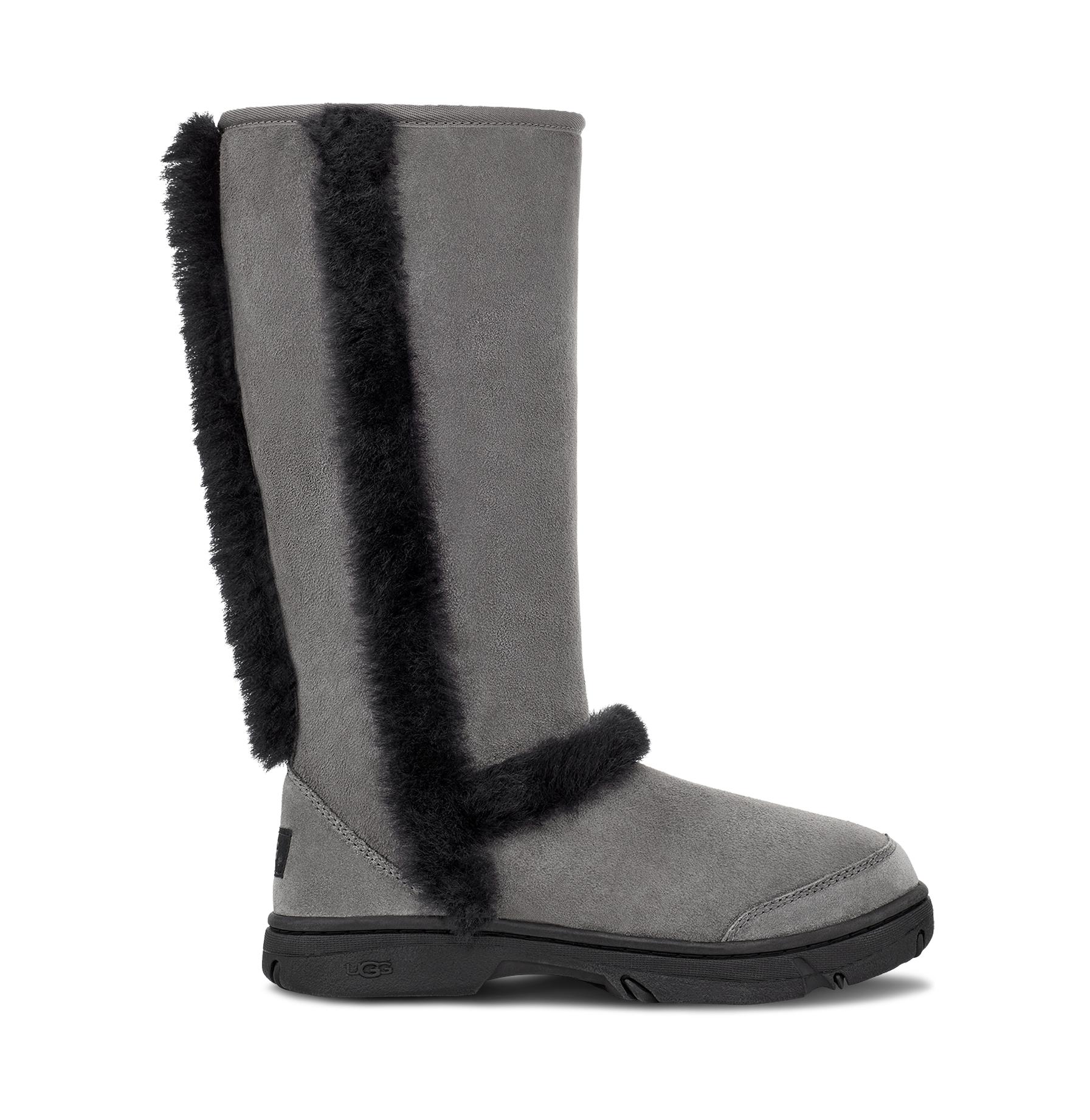 UGG Suede Sunburst Tall Warm Sheepskin Boots in Grey/Black (Black) - Lyst