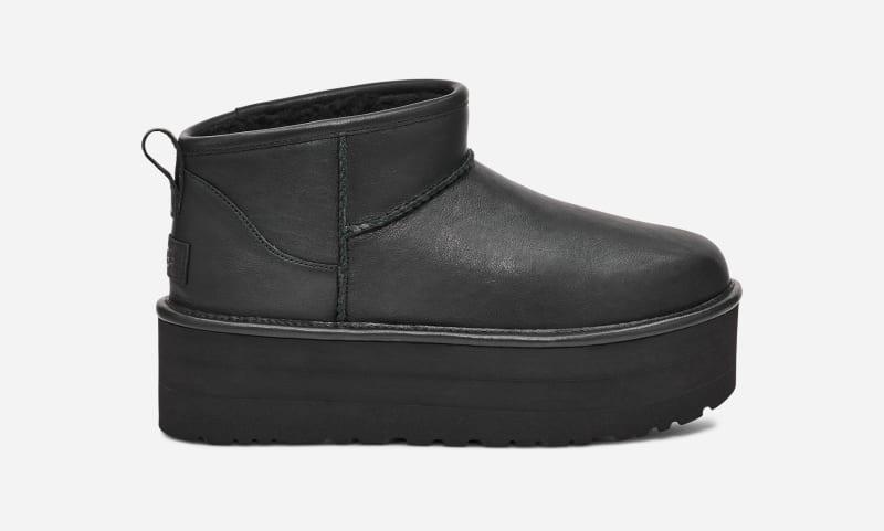 UGG Classic Ultra Mini Platform Suede And Shearling Boots in Black | Lyst