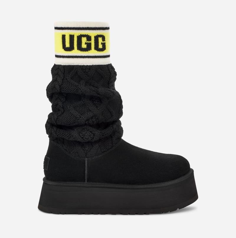 UGG Classic Sweater Letter Knit Classic Boots in Black | Lyst