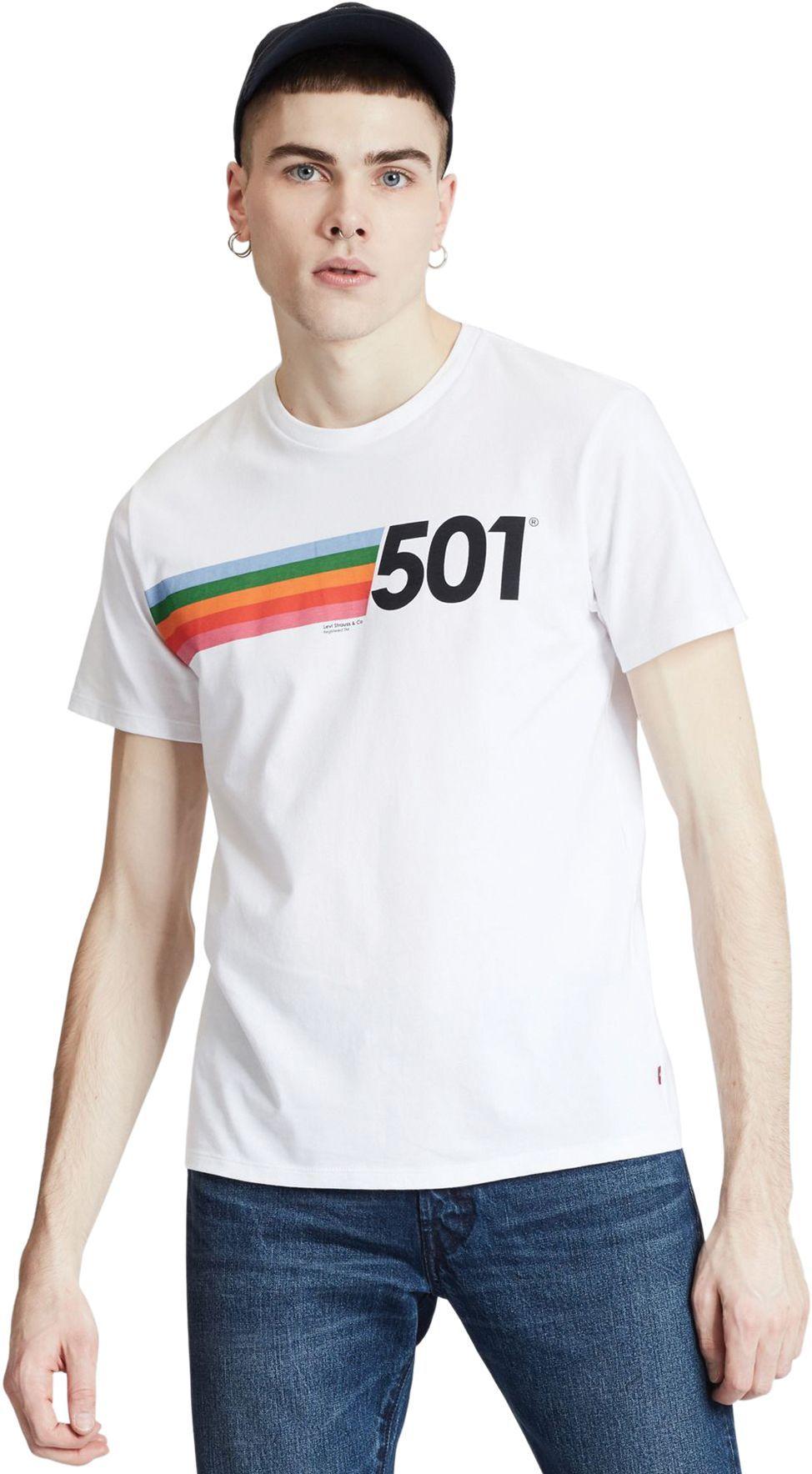 Cotton 501 White Rainbow Stripe T-shirt 