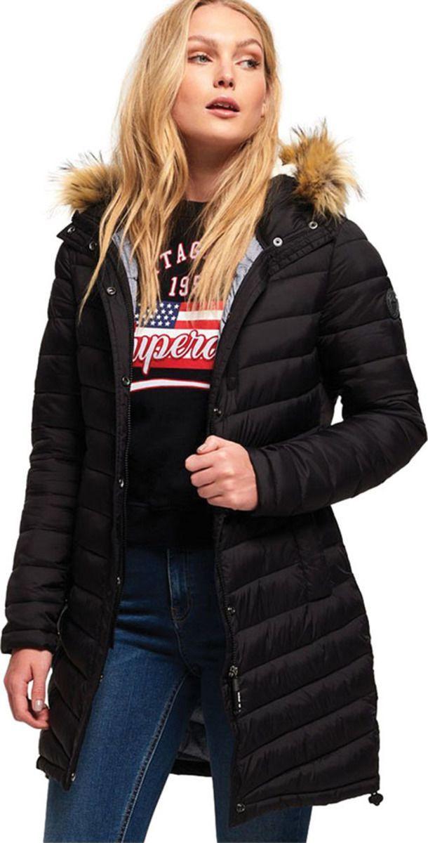 superdry chevron padded parka with faux fur hood
