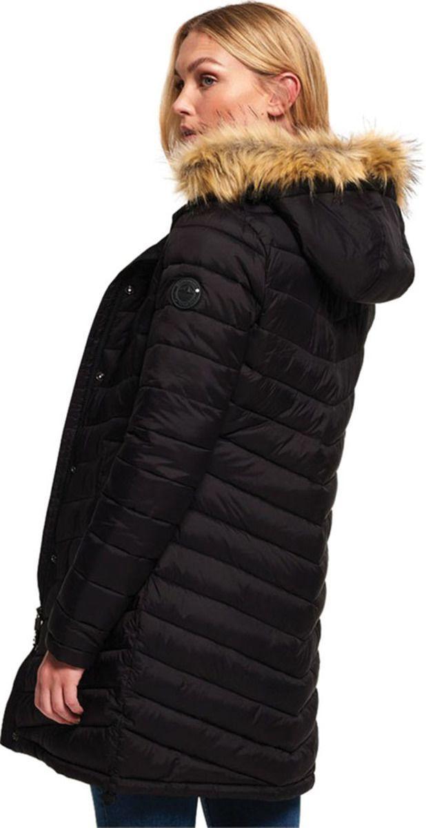 superdry chevron padded parka with faux fur hood