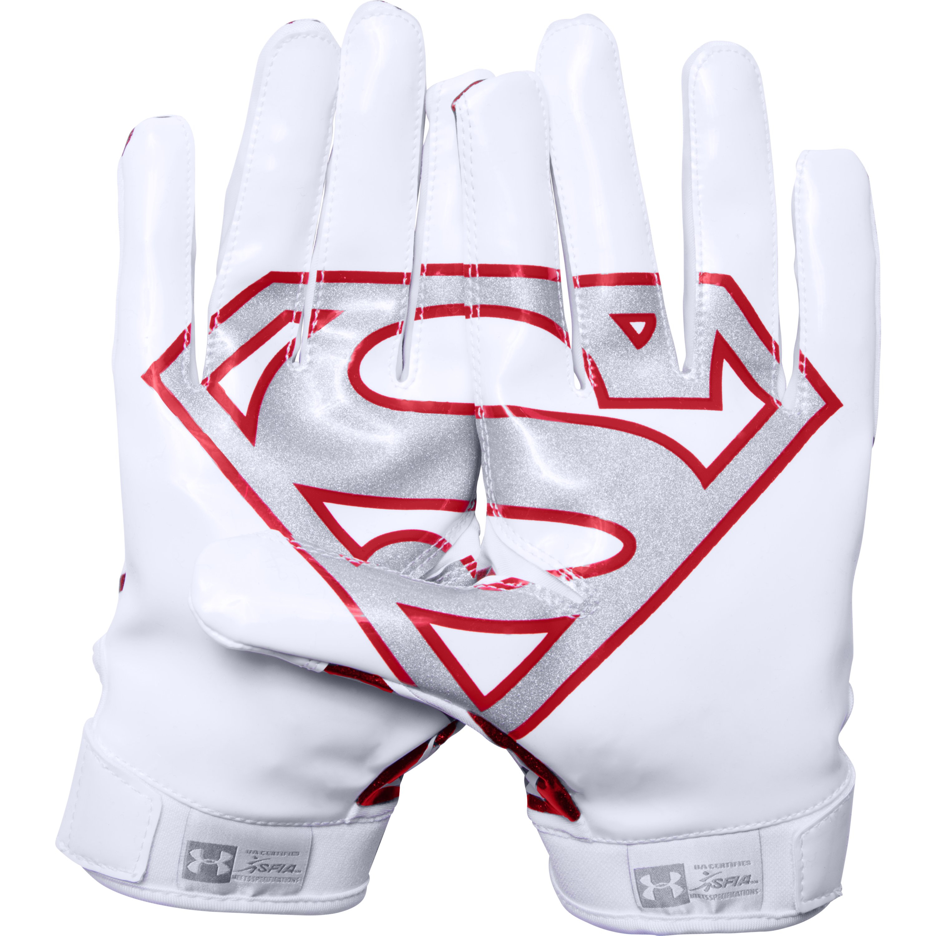 Under Armour Men's ® Alter Ego Superman F5 Football Gloves in White/Red ...