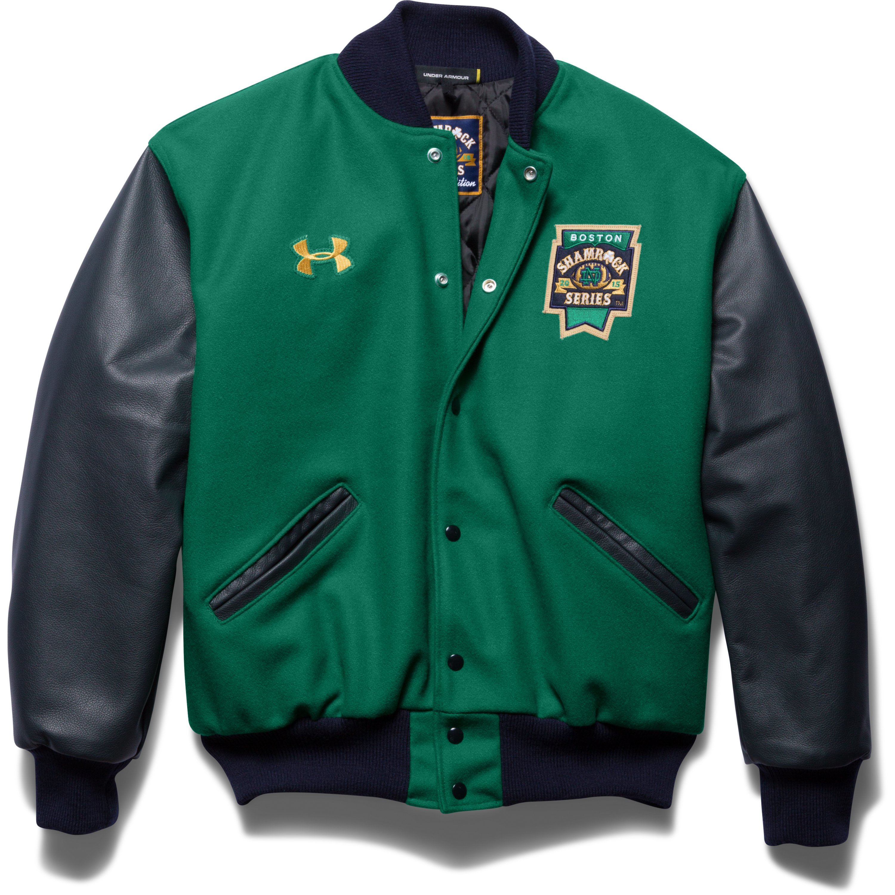 Under Armour Wool Men's Notre Dame Shamrock Series Ua Varsity Jacket in  Green for Men | Lyst