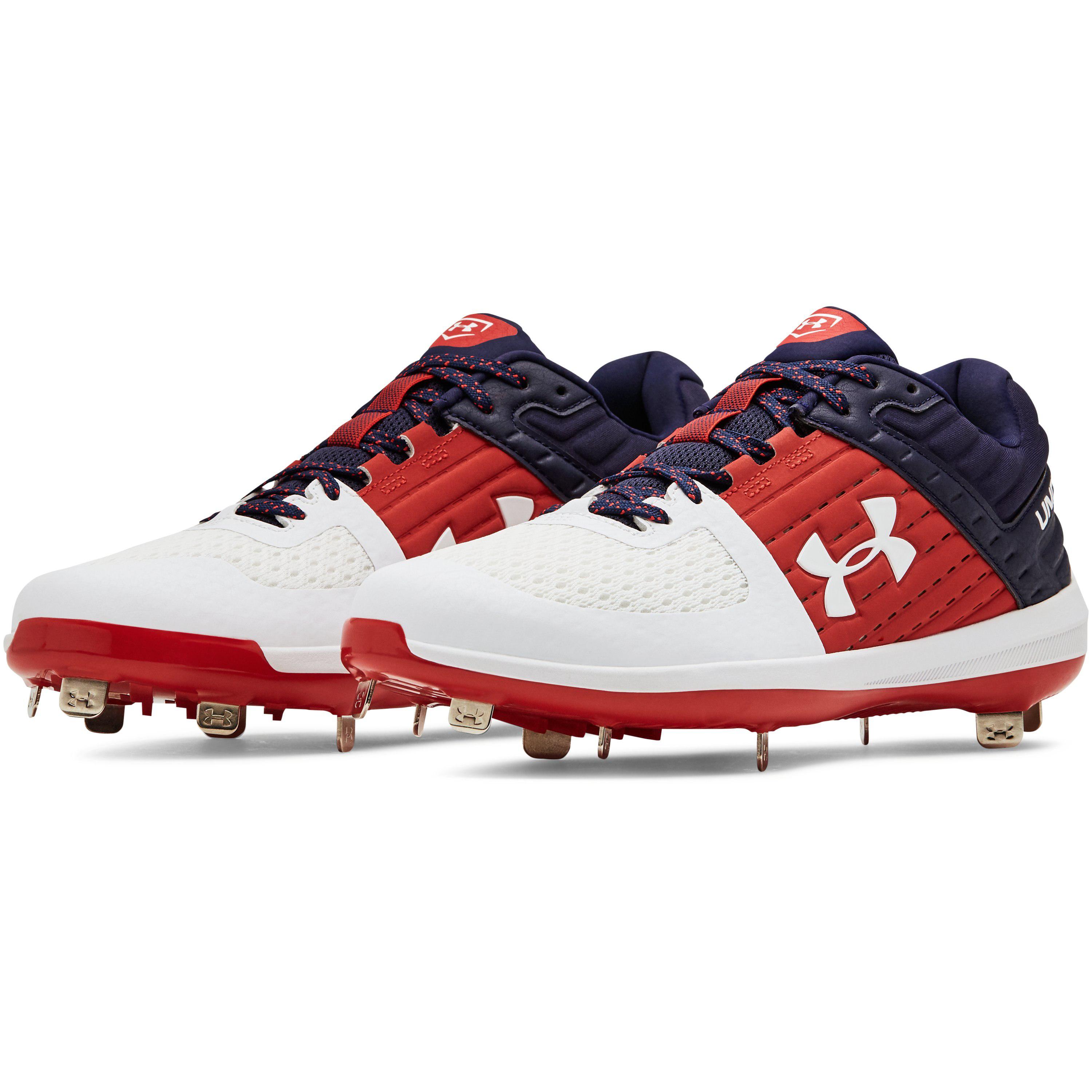 Under Armour Men's Ua Yard Low St Baseball Cleats in Navy/Red (Red 