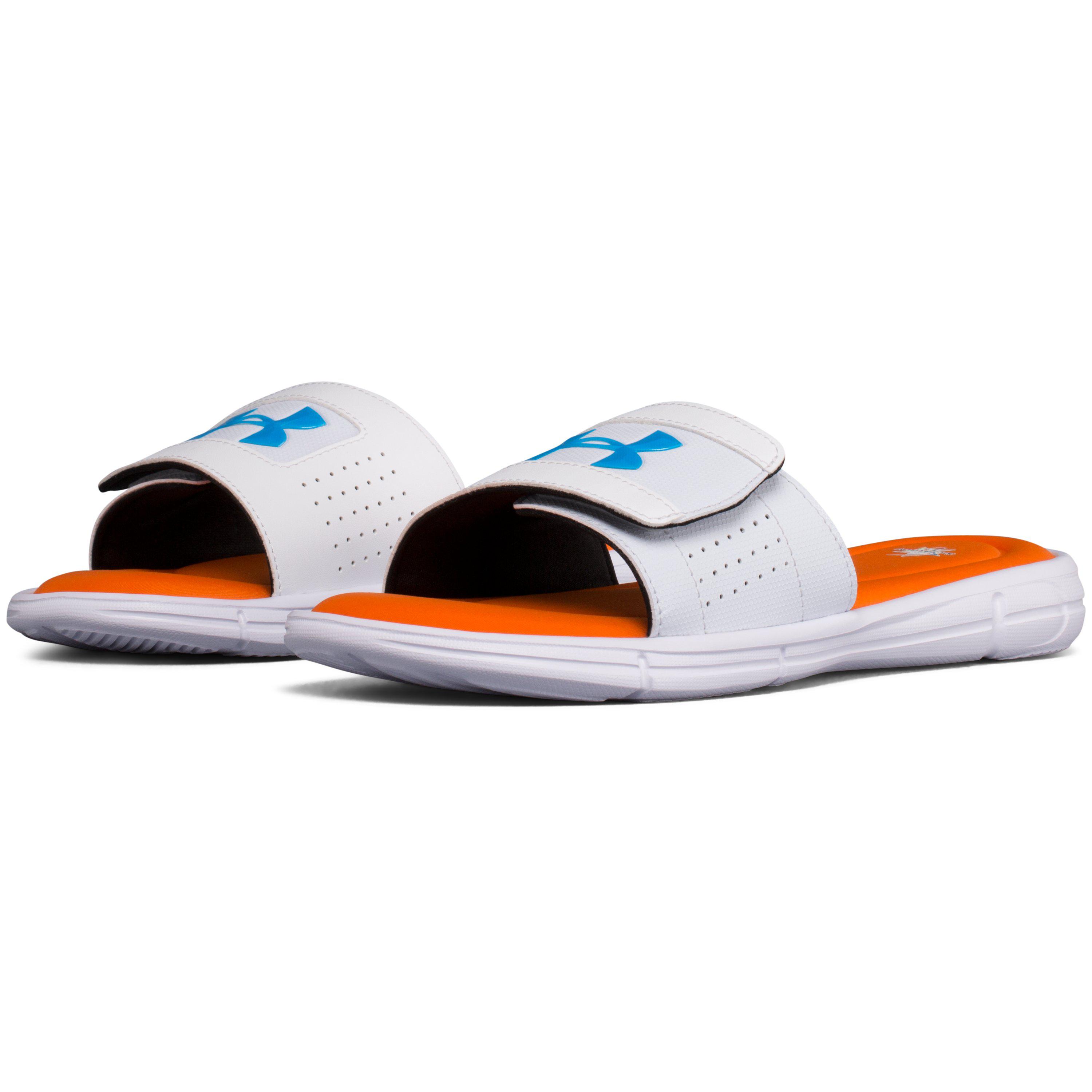 orange under armour slides