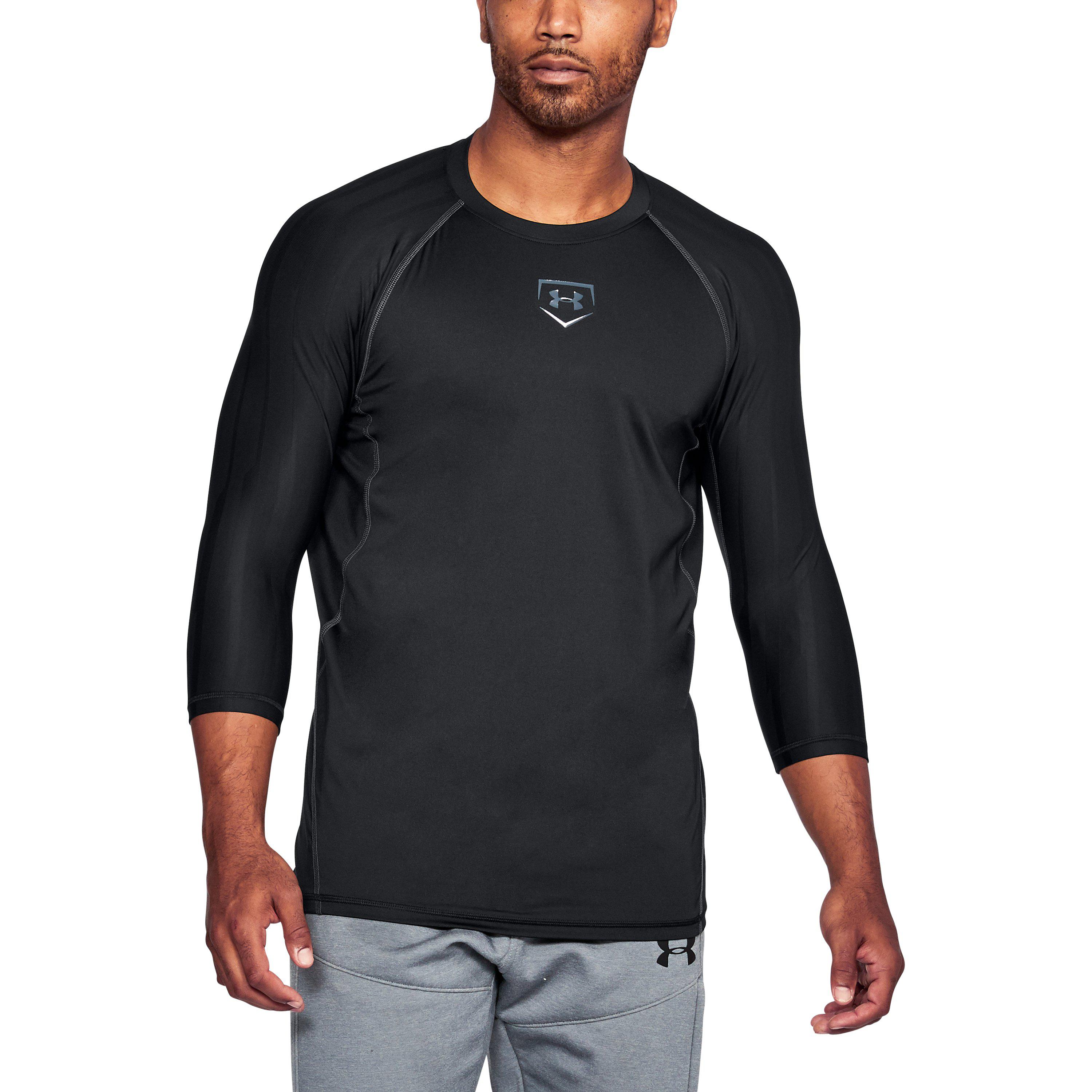 UNDER ARMOUR MENS HEAT GEAR LONG SLEEVE BLACK FITTED SHIRT SIZE