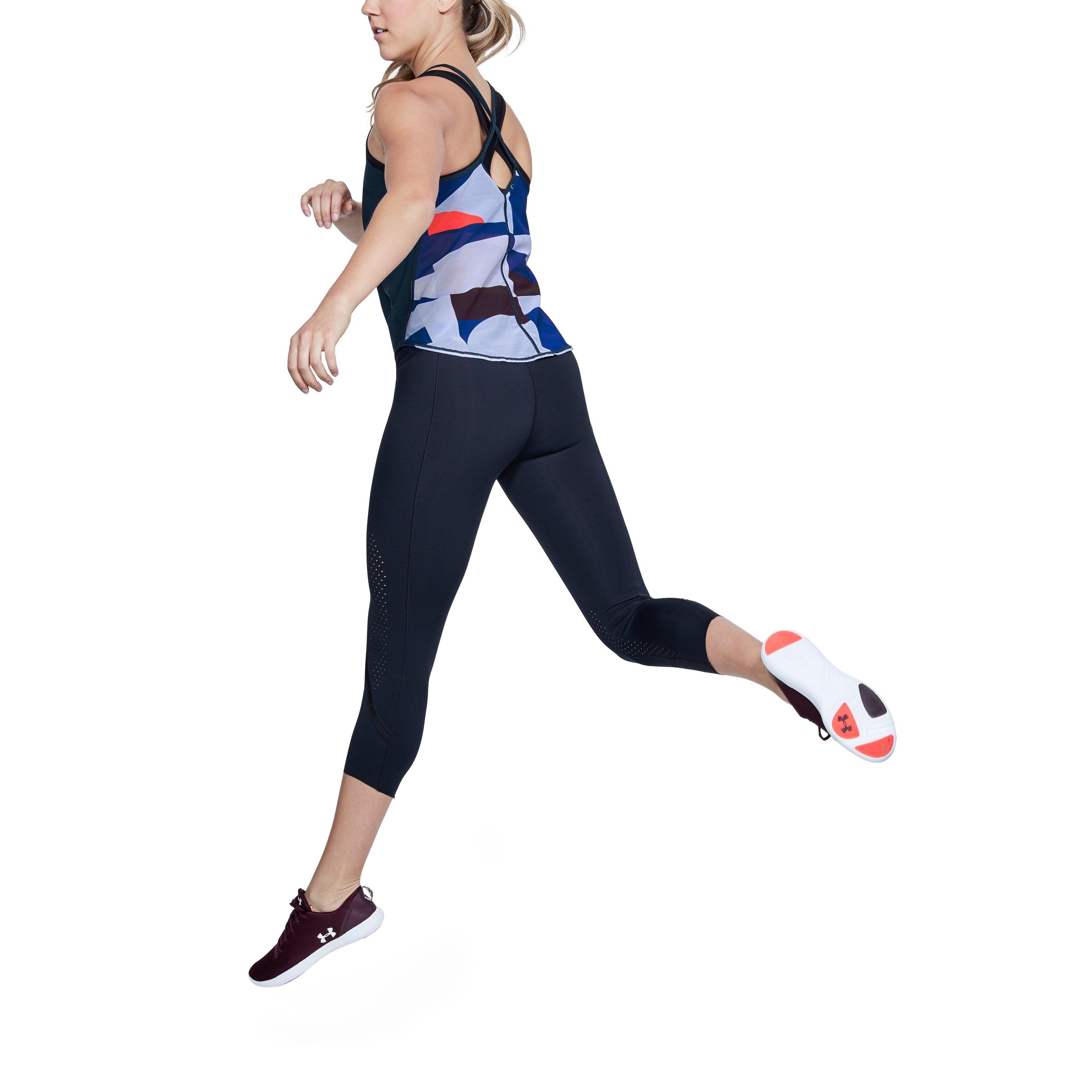 Details about / Under Armour UA HeatGear Ladies Free Cut Strappy Tank Blue Sports Running Vest