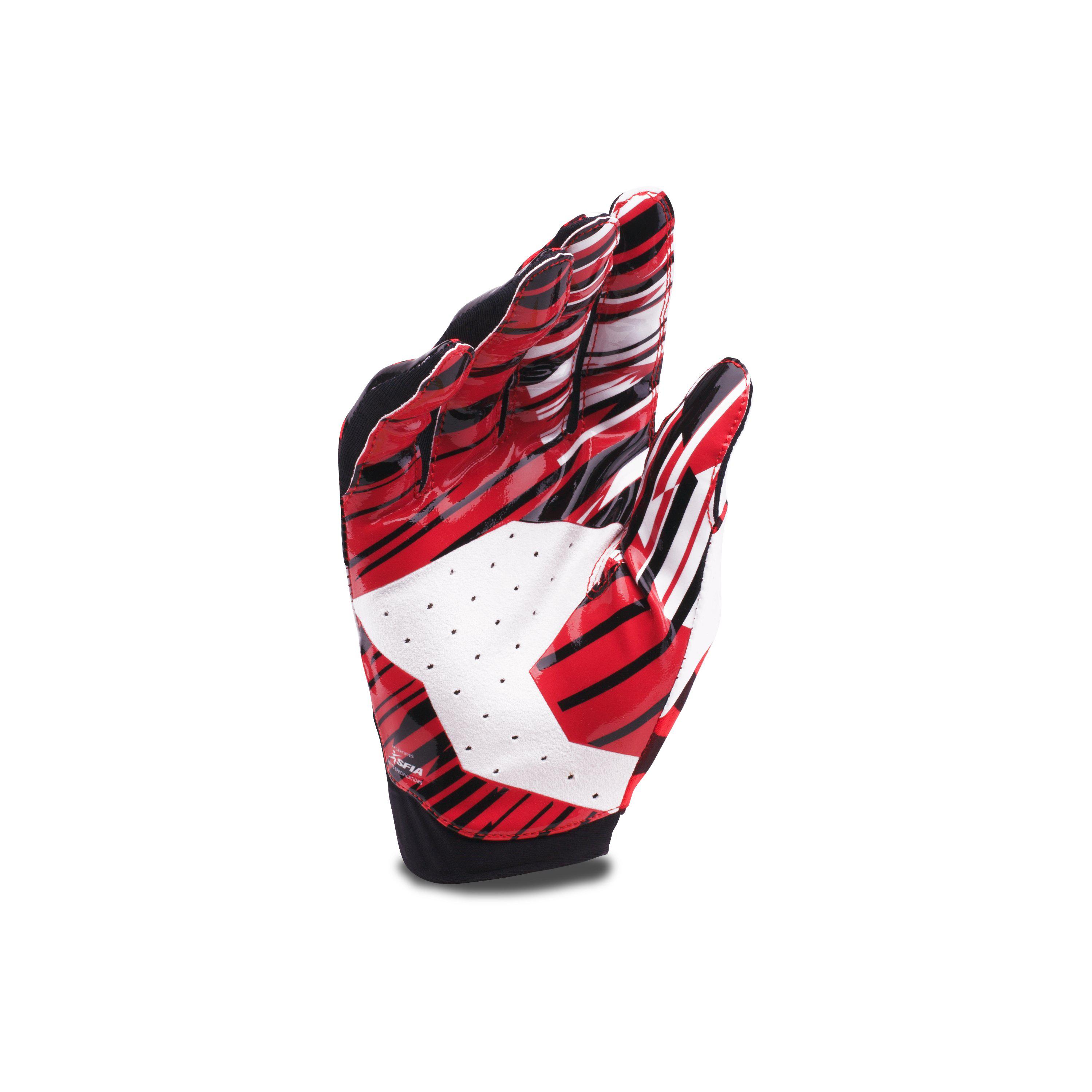 red and black under armour football gloves